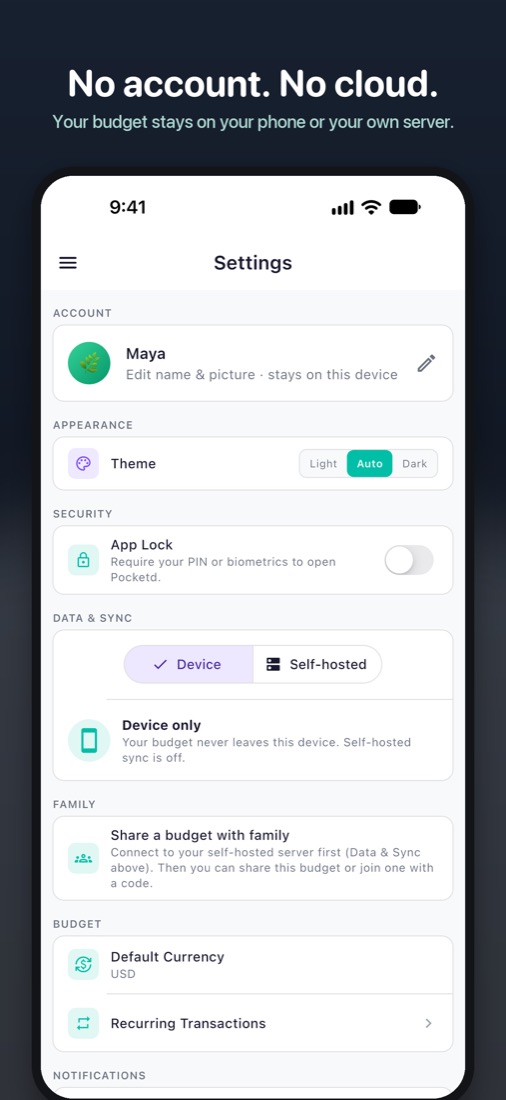 Settings: your data stays on your device